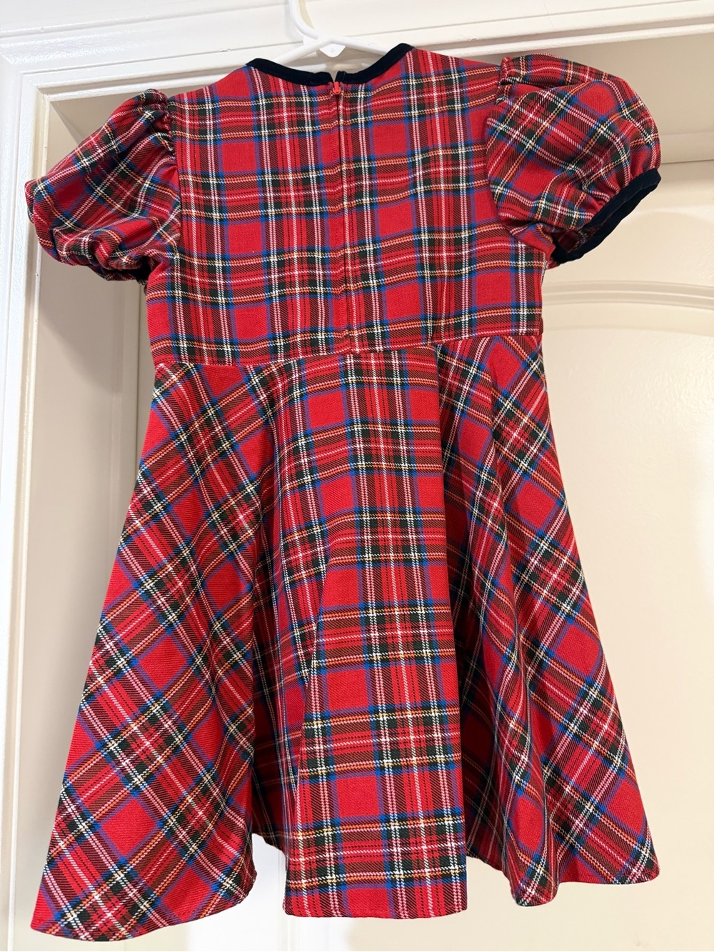 Vintage Pome Boutique Girls Red Tartan Plaid Dress Size 4 Velvet Bows Puff Sleev